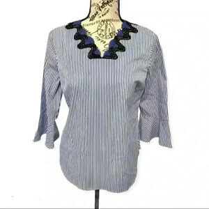 Talbots Striped Embroidered Blue Bell sleeves Top